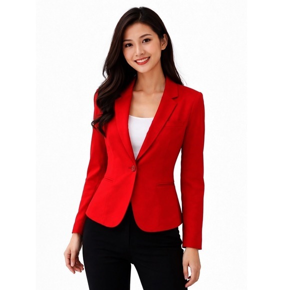 The Limited Jackets & Blazers - The Limited Red Single Button Blazer Polka Dot Lining M Preppy Academia 89-28